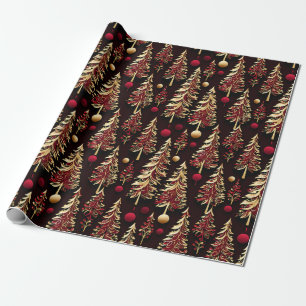 Classy Black, Burgund und Gold Weihnachtsbaum Geschenkpapier