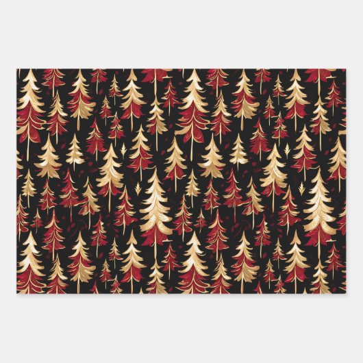 Classy Black, Burgund und Gold Weihnachtsbaum Geschenkpapier Set (Vorderseite 3)