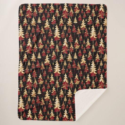Classy Black, Burgund und Gold Weihnachtsbaum Sherpadecke (Vorderseite)