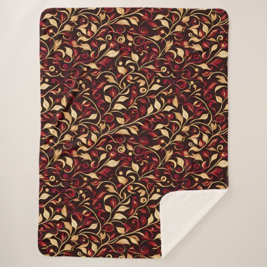 Classy Black, Burgundy und Gold Weihnachtsfolien Sherpadecke (Vorderseite)