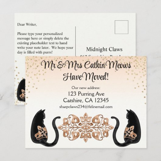 Classy Black Cat, Wir haben uns bewegt, neue Adres Postkarte (Vorne/Hinten)