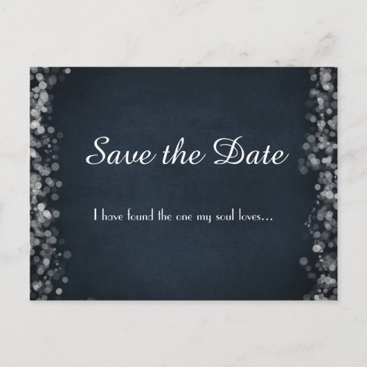 Classy Black Chalkboard Bokeh Lights Save the Date Ankündigungspostkarte (Vorderseite)