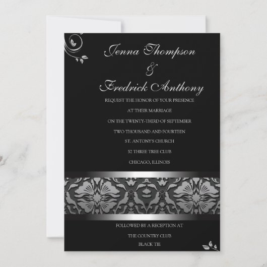 Classy Black Damask Einladung (Vorderseite)