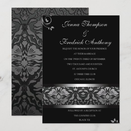 Classy Black Damask Einladung (Vorne/Hinten)