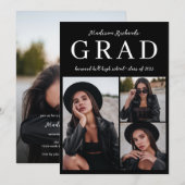 Classy Black Foto Collage Abschluss Einladung (Vorne/Hinten)