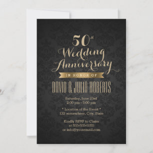 Classy Black & Gold 50. Hochzeitstag Einladung