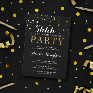 Classy Black Gold Confetti Shhh... Überraschendes Einladung