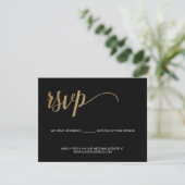 Classy Black Gold Custom Wedding Website RSVP Karte (Stehend Vorderseite)