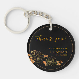 Classy Black Gold Floral Wedding Vielen Dank Schlüsselanhänger
