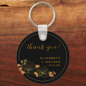 Classy Black Gold Floral Wedding Vielen Dank Schlüsselanhänger (Vorderseite)