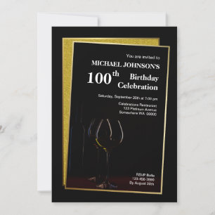 Classy Black Gold Glitzer 100. Geburtstag Einladung