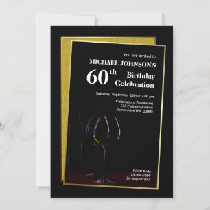 Classy Black Gold Glitzer 60. Geburtstag Einladung