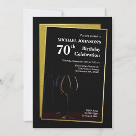 Classy Black Gold Glitzer 70. Geburtstag Einladung