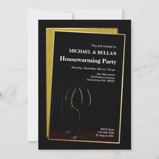 Classy Black Gold Glitzer Housewarming Party (Vorderseite)