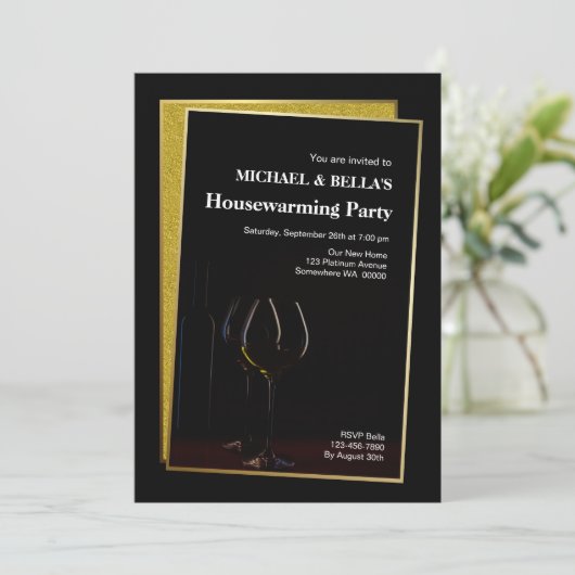 Classy Black Gold Glitzer Housewarming Party (Stehend Vorderseite)