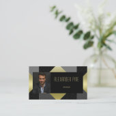 Classy Black Gold Gray Geometric Real Anwesen Foto Visitenkarte (Stehend Vorderseite)