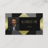 Classy Black Gold Gray Geometric Real Anwesen Foto Visitenkarte (Vorderseite)