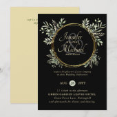 Classy Black Gold Greenery Wreath Wedding Einladun (Vorne/Hinten)