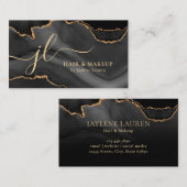 Classy Black Gold Marmor Agate Monogram Script Visitenkarte (Vorne/Hinten)