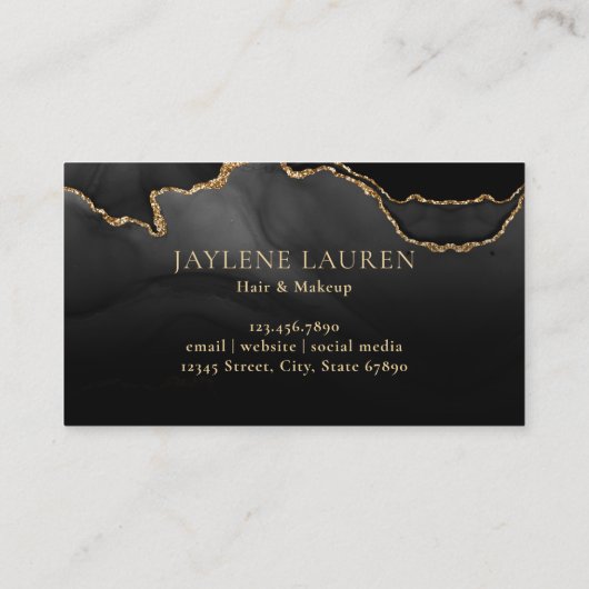 Classy Black Gold Marmor Agate Monogram Script Visitenkarte (Rückseite)