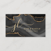 Classy Black Gold Marmor Agate Monogram Script Visitenkarte (Vorderseite)
