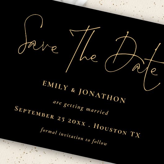 Classy Black Gold Script QR Code Hochzeit Save The Date