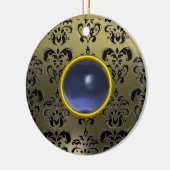 CLASSY BLACK GRAY BLUE DAMASK GEM KERAMIK ORNAMENT (Links)