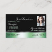 Classy Black Green Curved Deco Lines Logo Foto Visitenkarte (Rückseite)