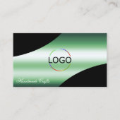 Classy Black Green Curved Deco Lines Logo Foto Visitenkarte (Vorderseite)