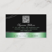 Classy Black Green Curved Deco Lines Logo QR Code Visitenkarte (Rückseite)