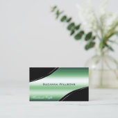 Classy Black Green Curved Deco Lines und QR Code Visitenkarte (Stehend Vorderseite)