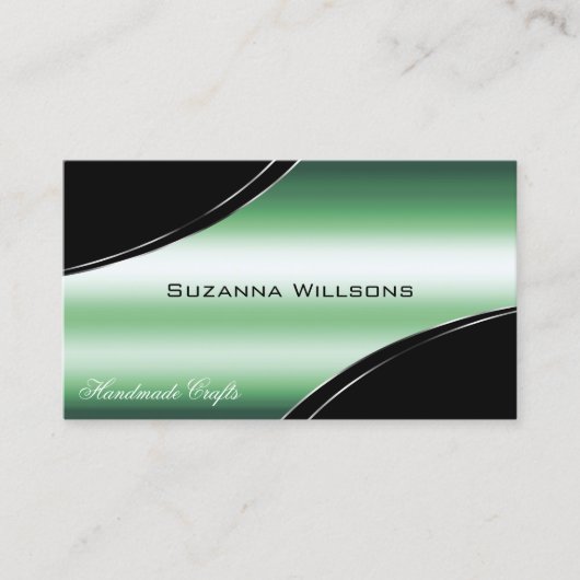 Classy Black Green Curved Deco Lines und QR Code Visitenkarte (Vorderseite)