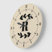 Classy Black Laurels Monogram Große Wanduhr (Winkel)