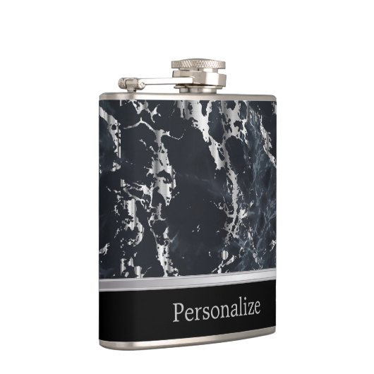 Classy Black Marble Stone Design Flachmann (Rechts)