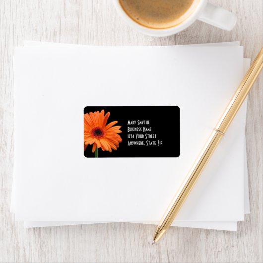 Classy Black & Orange Gerbera Daisy Adressaufkleber (Insitu)