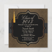 Classy Black Ribbon Brown Damask Graduation Party Einladung (Vorderseite)