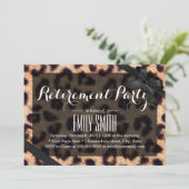Classy Black Ribbon Leopard Print Retirement Party Einladung (Stehend Vorderseite)