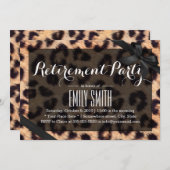 Classy Black Ribbon Leopard Print Retirement Party Einladung (Vorne/Hinten)