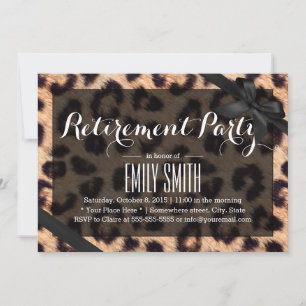 Classy Black Ribbon Leopard Print Retirement Party Einladung