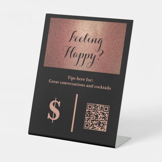 Classy Black & Rose Gold QR Code Bartender Tip   Sockelschild (Vorderseite)