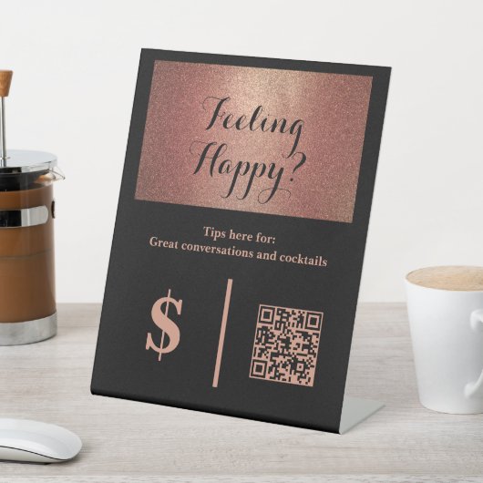 Classy Black & Rose Gold QR Code Bartender Tip   Sockelschild (In SItu)