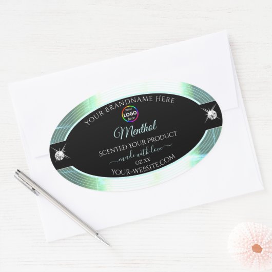 Classy Black Shiny Ice Blue Logo-Label Ovaler Aufkleber (Umschlag)