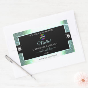 Classy Black Shiny Ice Blue Logo-Label Rechteckiger Aufkleber