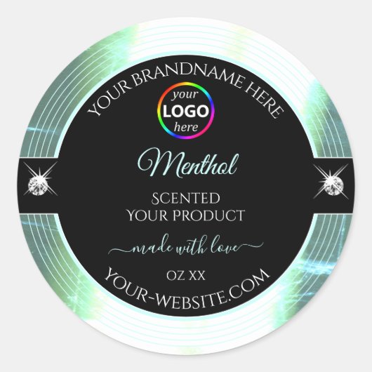 Classy Black Shiny Ice Blue Logo-Label Runder Aufkleber (Vorderseite)