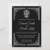 Classy Black Silver Sugar Skull Einladung Hochzeit (Vorderseite)