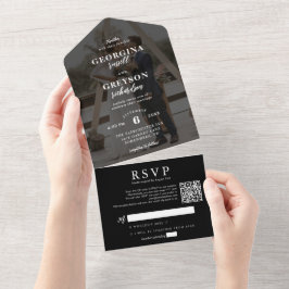Classy Black UAWG QR Code Hochzeit All In One Einladung