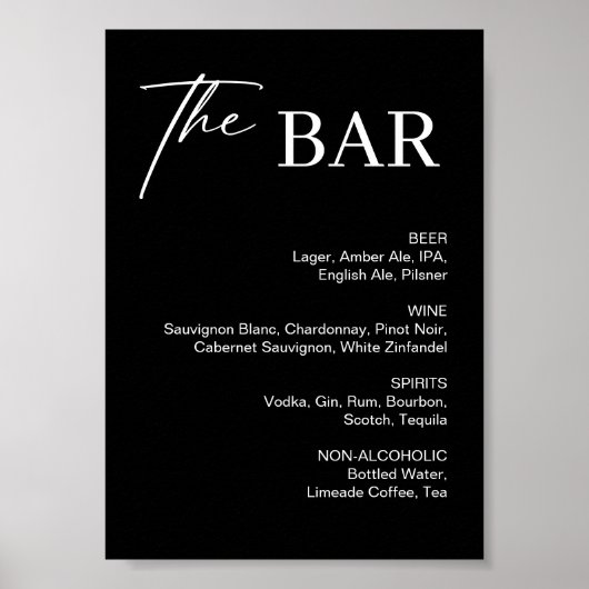 Classy Black Wedding Bar Sign Poster (Vorne)