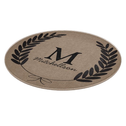 Classy Black Wheat Laurels Burlap - Personalisiert Schneidebrett (Ecke)