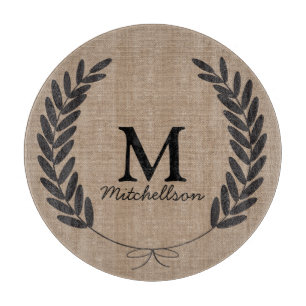 Classy Black Wheat Laurels Burlap - Personalisiert Schneidebrett