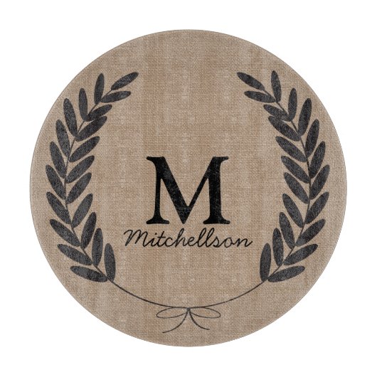 Classy Black Wheat Laurels Burlap - Personalisiert Schneidebrett (Vorderseite)